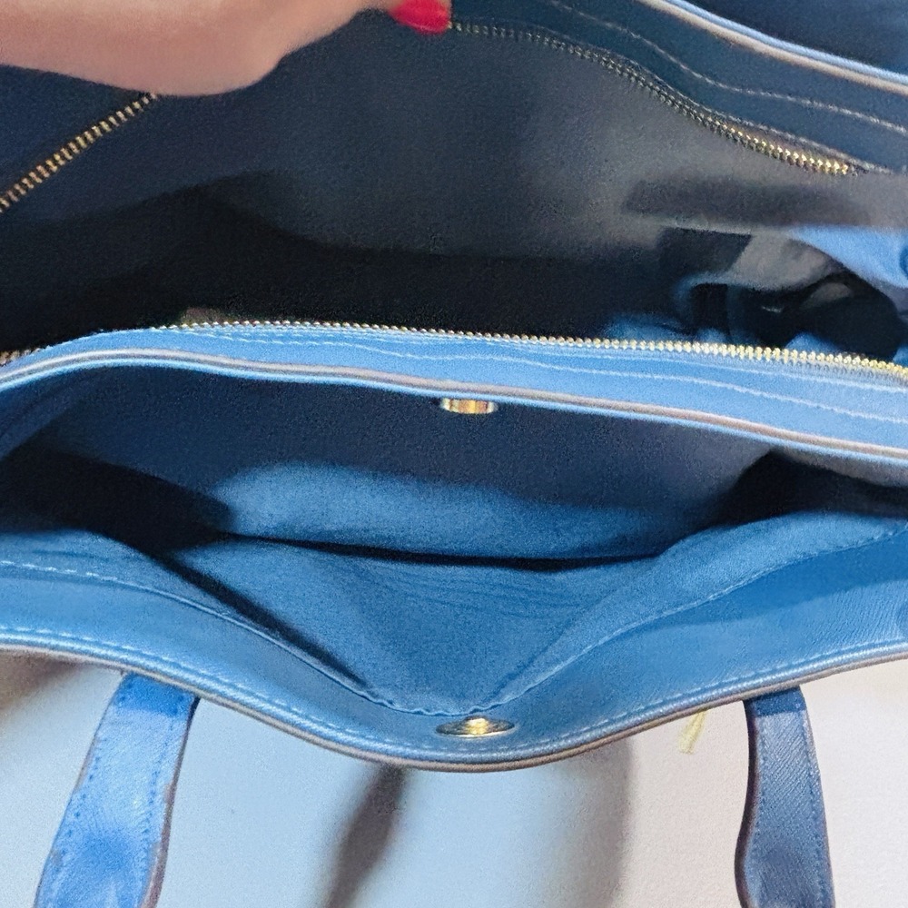 Kenneth Cole Reaction Blue Golf Purse Handbag Bag Roomy Double Handle Zip Clean - Picture 9 of 16